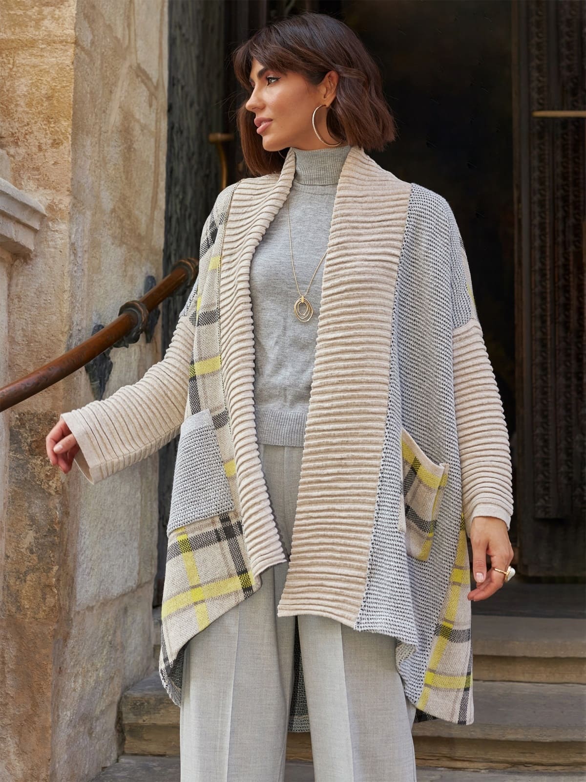 Подовжений в'язаний кардиган оверсайз сірий | 94805