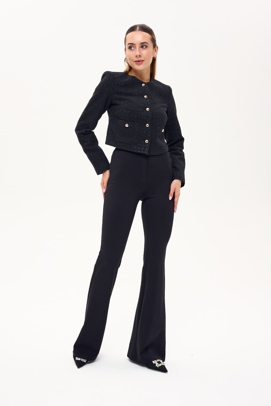 Короткий жакет букле в клітинку чорний | 94838