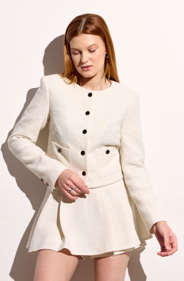 Короткий жакет букле в клітинку молочний | 94860