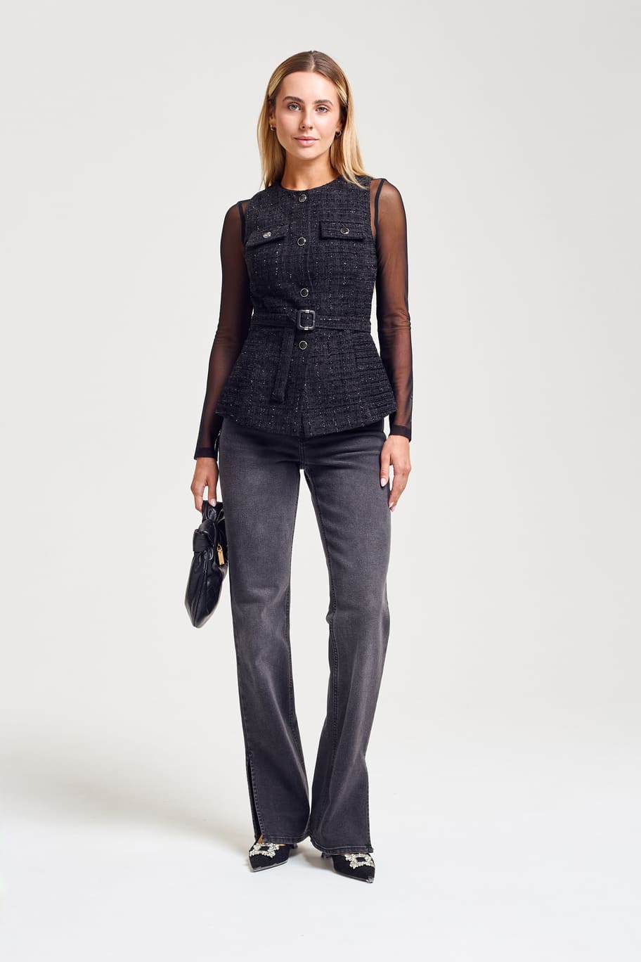 Жилет букле з люрексовою ниткою чорний | 94869 Жилет букле з люрексовою ниткою чорний | 94869