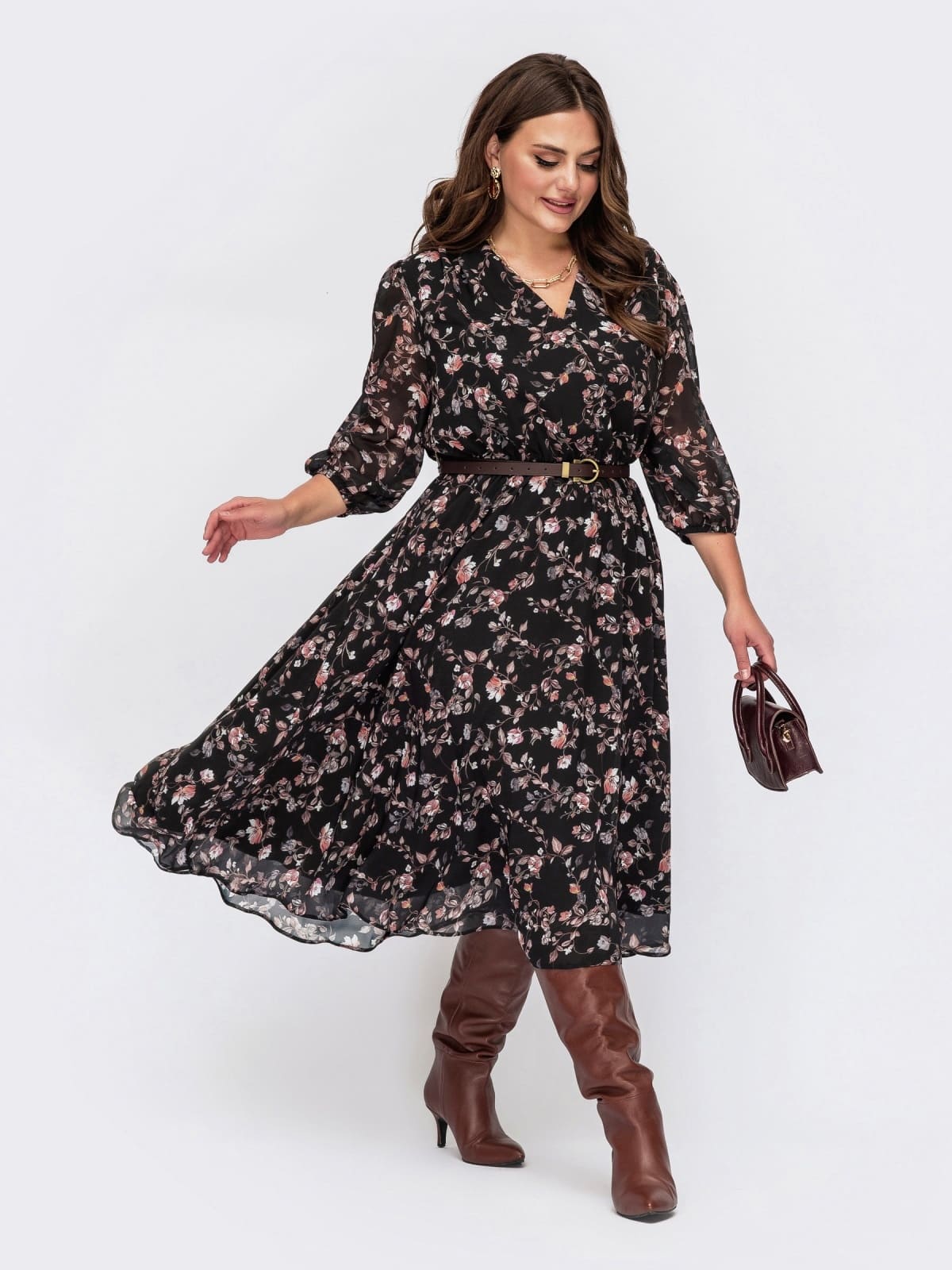 Шифонова сукня кльош Plus Size чорна | 94914 Шифонова сукня кльош Plus Size чорна | 94914