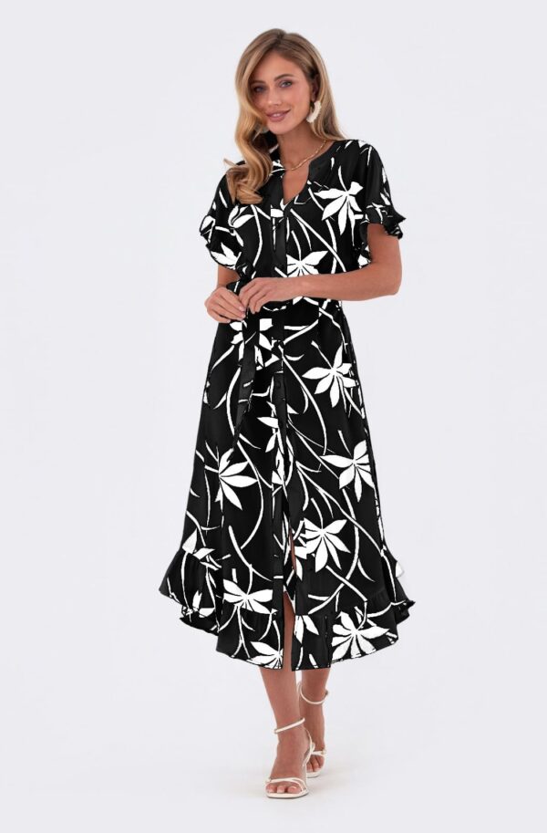 Сукня з легкого штапелю в квітковий принт чорна | 95230