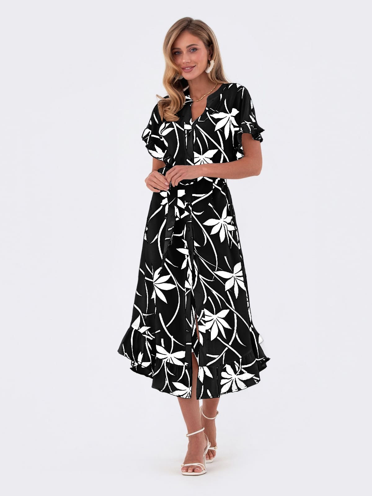 Сукня з легкого штапелю в квітковий принт чорна | 95230 Сукня з легкого штапелю в квітковий принт чорна | 95230