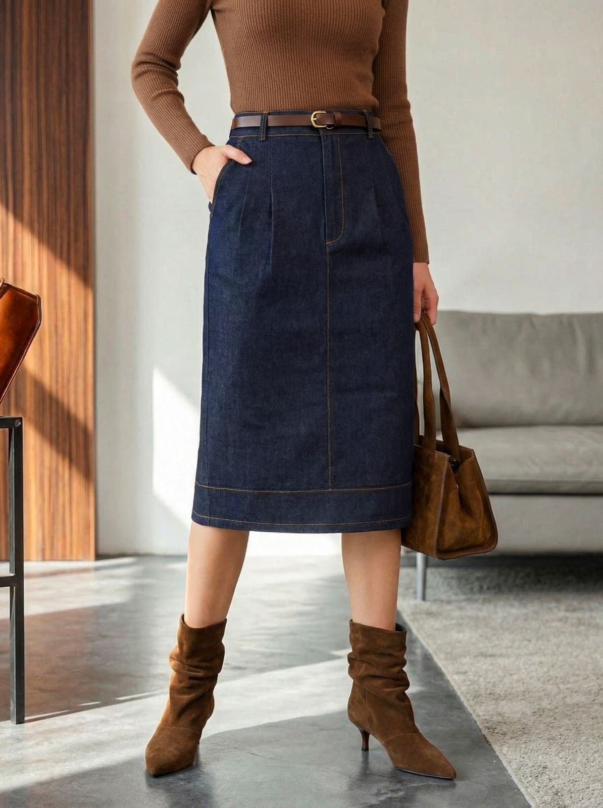 Джинсова пряма спідниця темно-синя | 95339 Джинсова пряма спідниця темно-синя | 95339