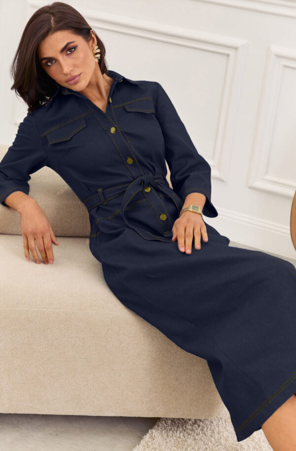 Повсякденна джинсова сукня-сорочка темно-синя | 95549