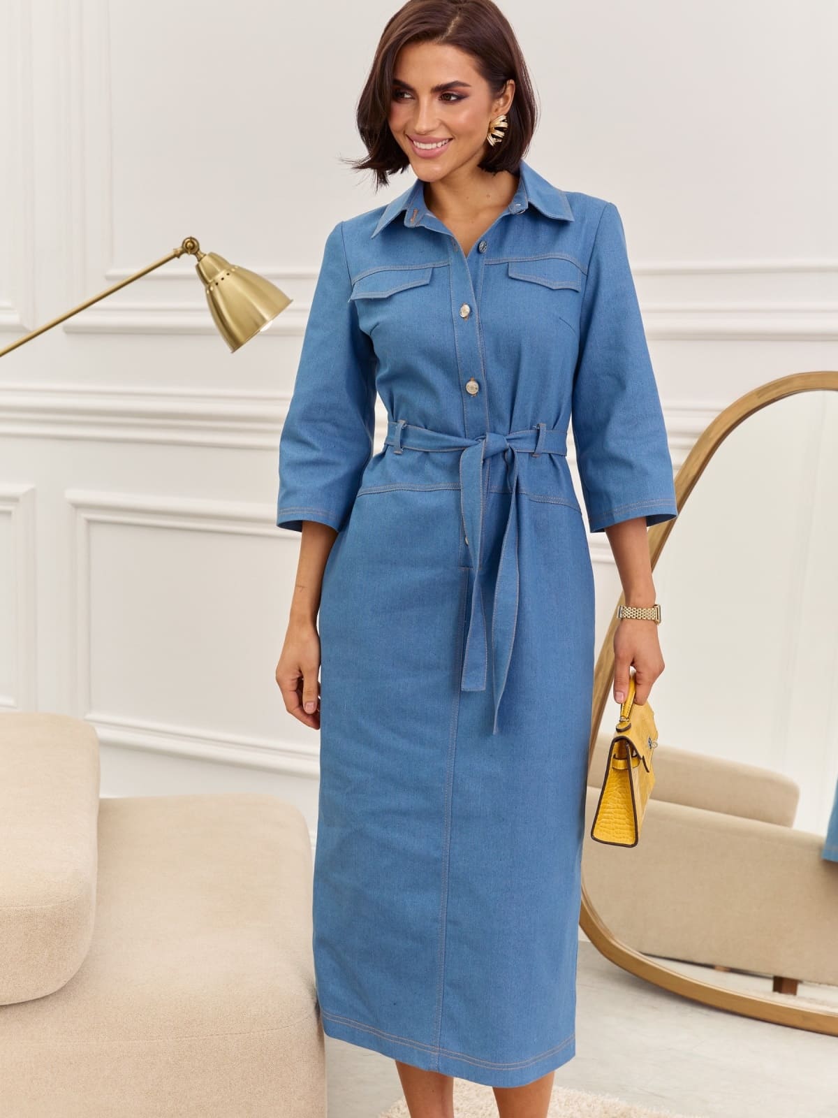 Джинсова сукня з розрізами темно-синя | 95539 Джинсова сукня з розрізами темно-синя | 95539