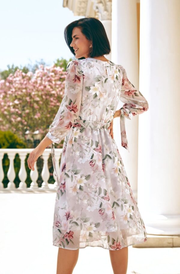 Шифонова розкльошена сукня в принт біла | 94999