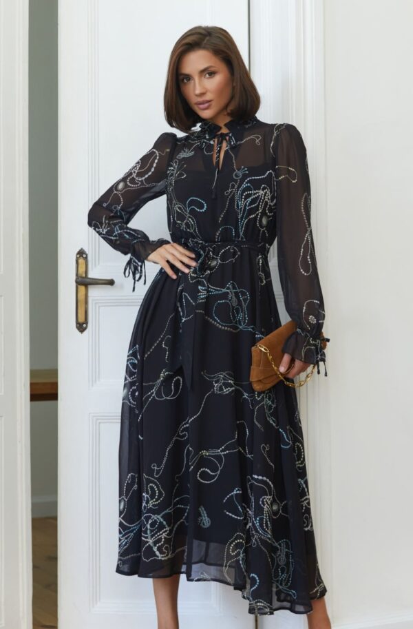 Шифонова сукня з абстрактним принтом чорна | 95179