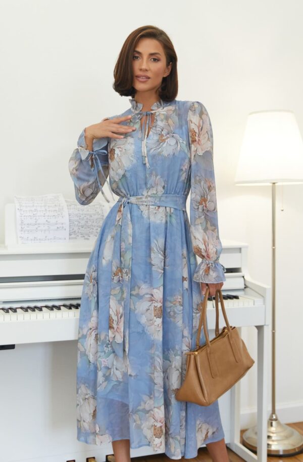 Шифонова сукня з квітковим принтом блакитна | 95166