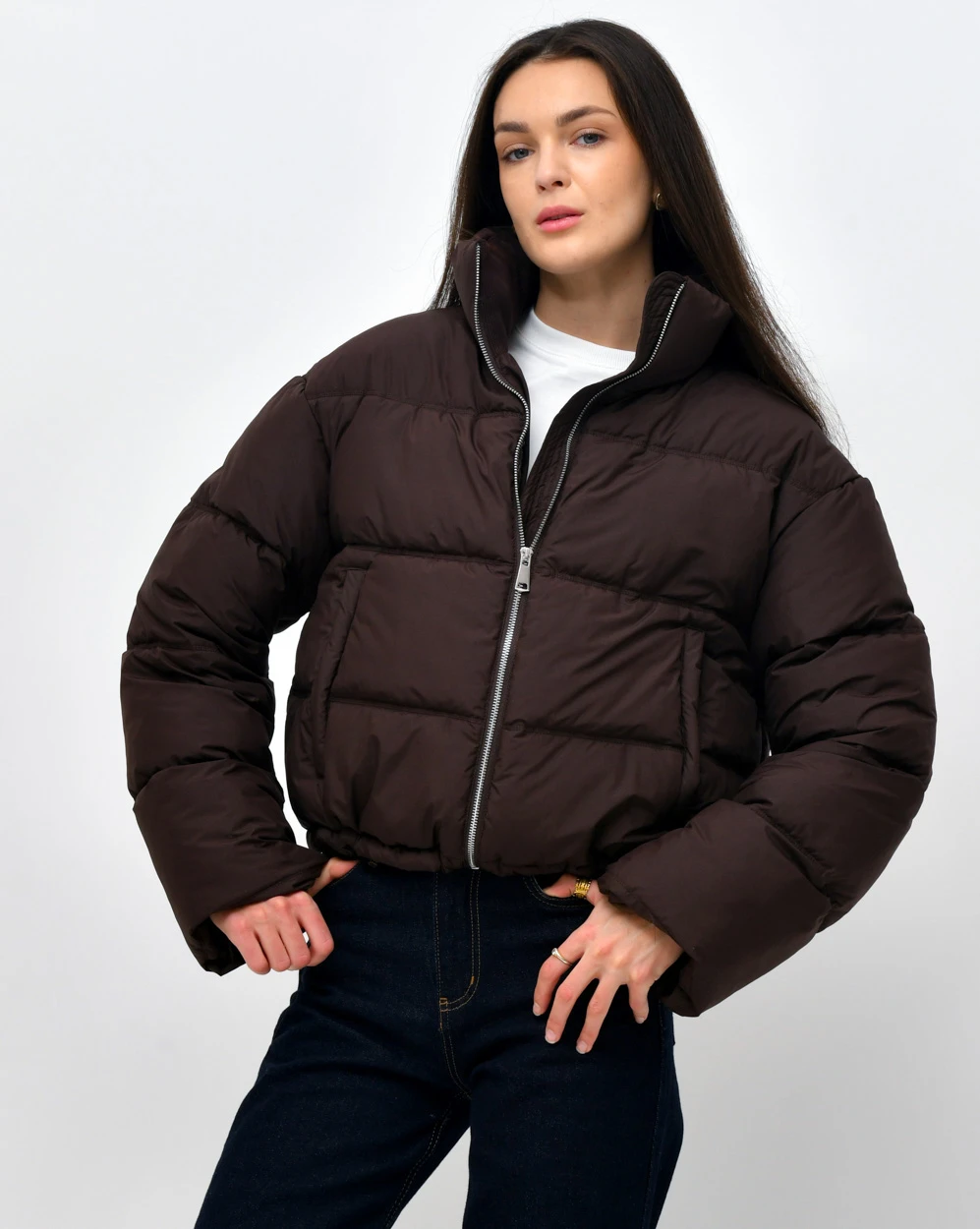 Демісезонна коротка пухова куртка коричнева | 95650 Демісезонна коротка пухова куртка коричнева | 95650