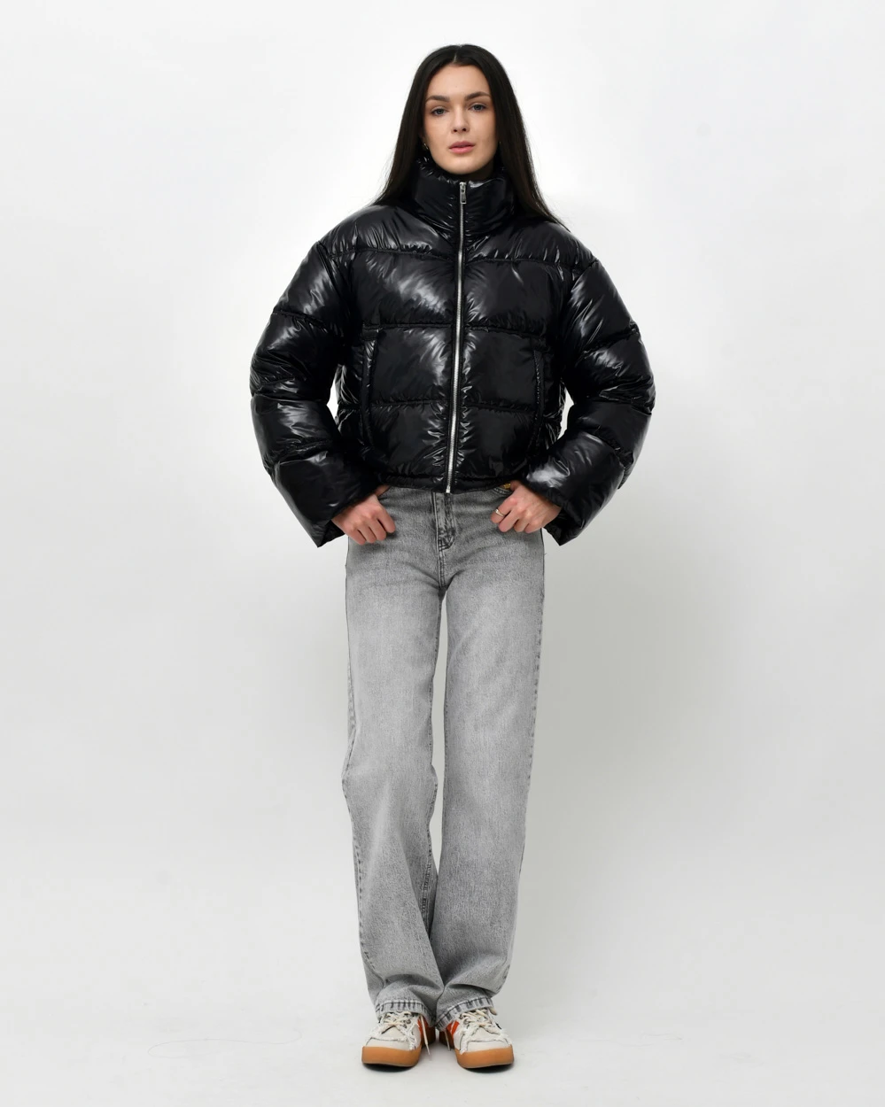 Демісезонна коротка пухова куртка чорна | 95663 Демісезонна коротка пухова куртка чорна | 95663