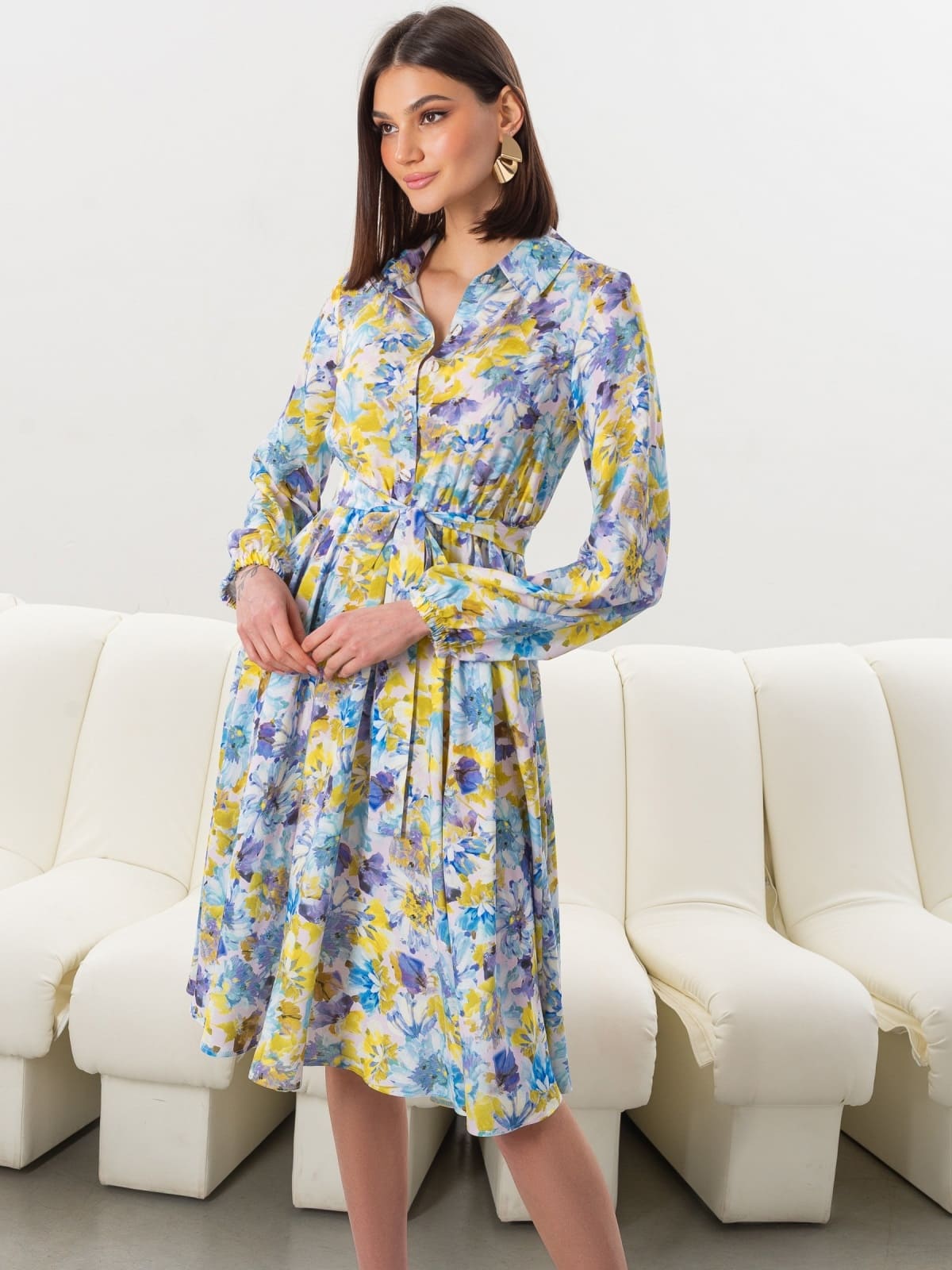 Блакитна сукня кльош з квітковим принтом | 95188 Блакитна сукня кльош з квітковим принтом | 95188