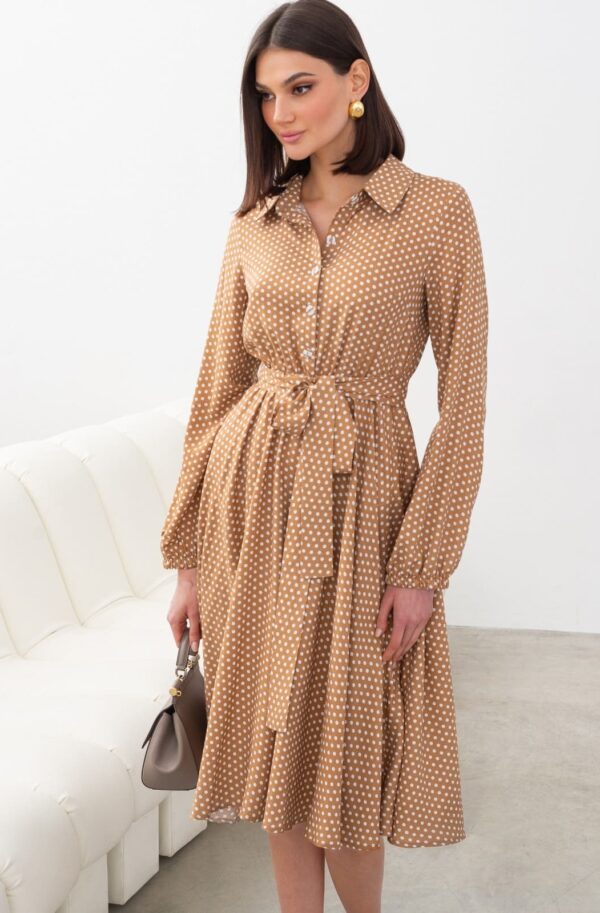 Літня сукня кльош з квітковим принтом бежева | 95210