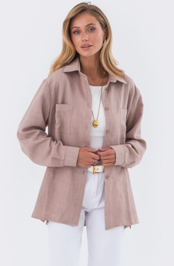 Подовжена сорочка вільного крою бежева | 95400