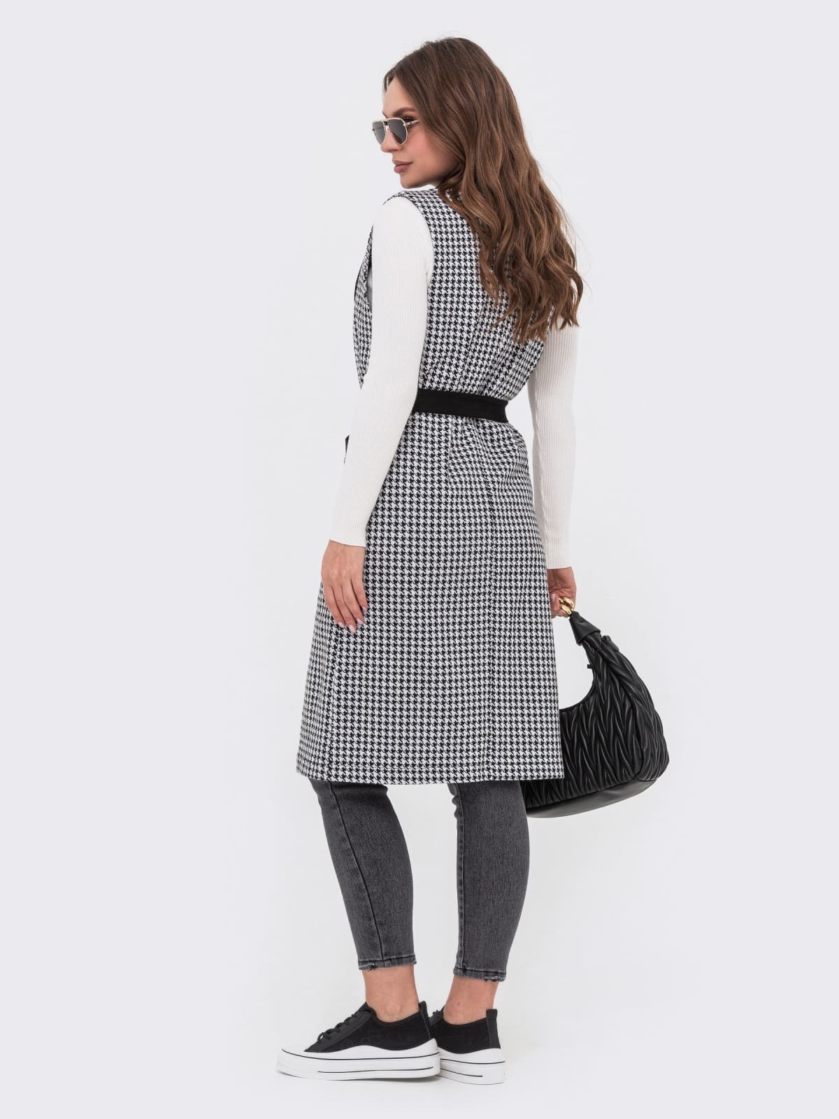 Жакардовий подовжений жилет чорно-білий | 94879 Жакардовий подовжений жилет чорно-білий | 94879