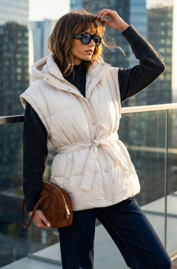 Жіночий жилет з каптуром молочний | 95082