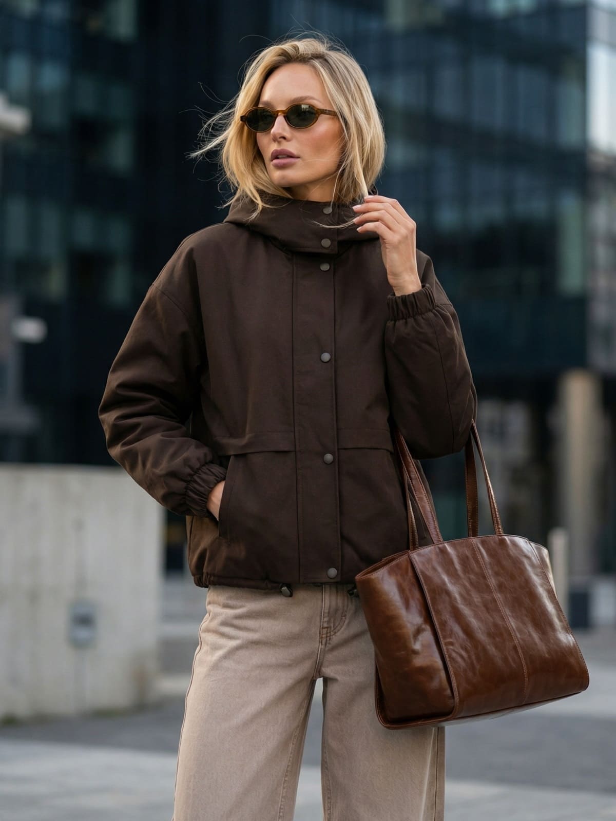 3-902314-1-1772098272-3 Вільна бавовняна демісезонна куртка коричнева | 95609 3