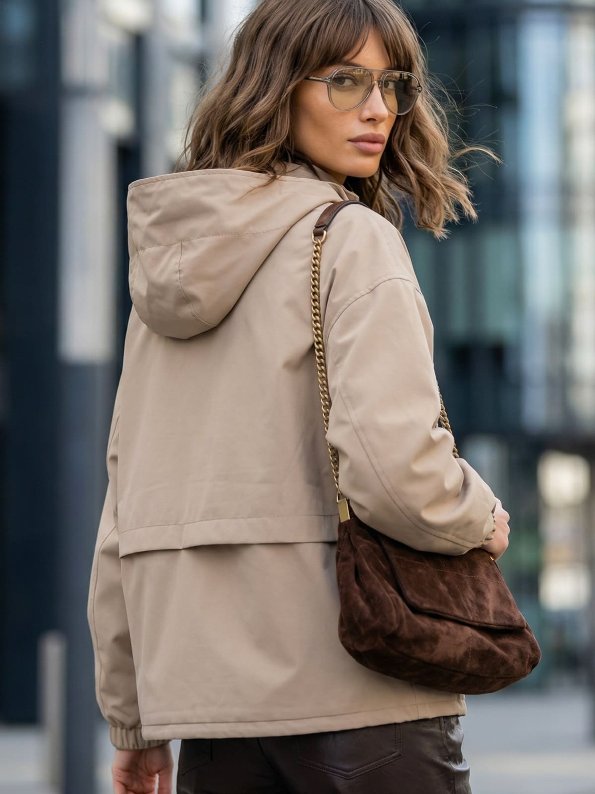 Вільна бавовняна демісезонна куртка бежева | 95621 Вільна бавовняна демісезонна куртка бежева | 95621