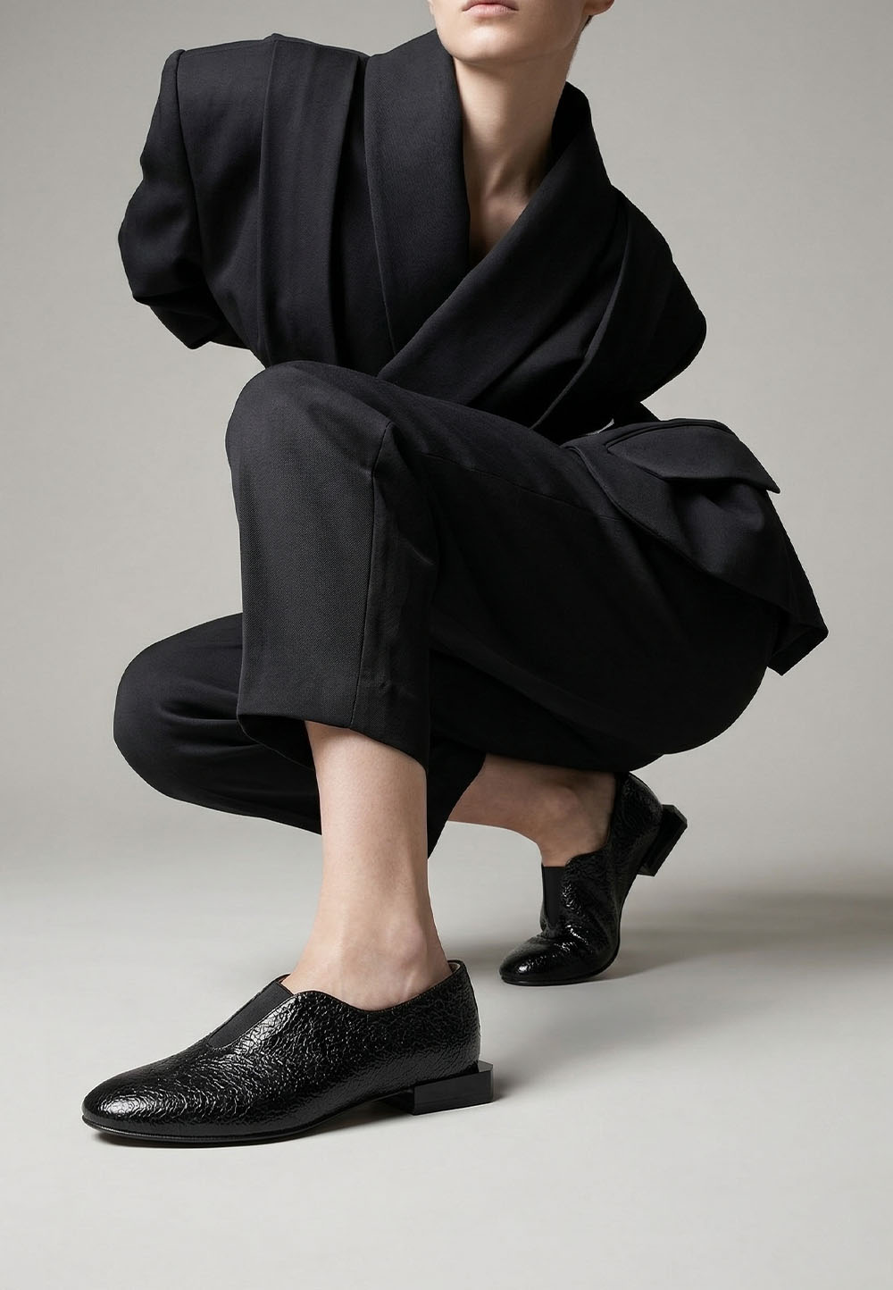 Лакові туфлі з ефектом жатки чорний глянець | 95738 Лакові туфлі з ефектом жатки чорний глянець | 95738