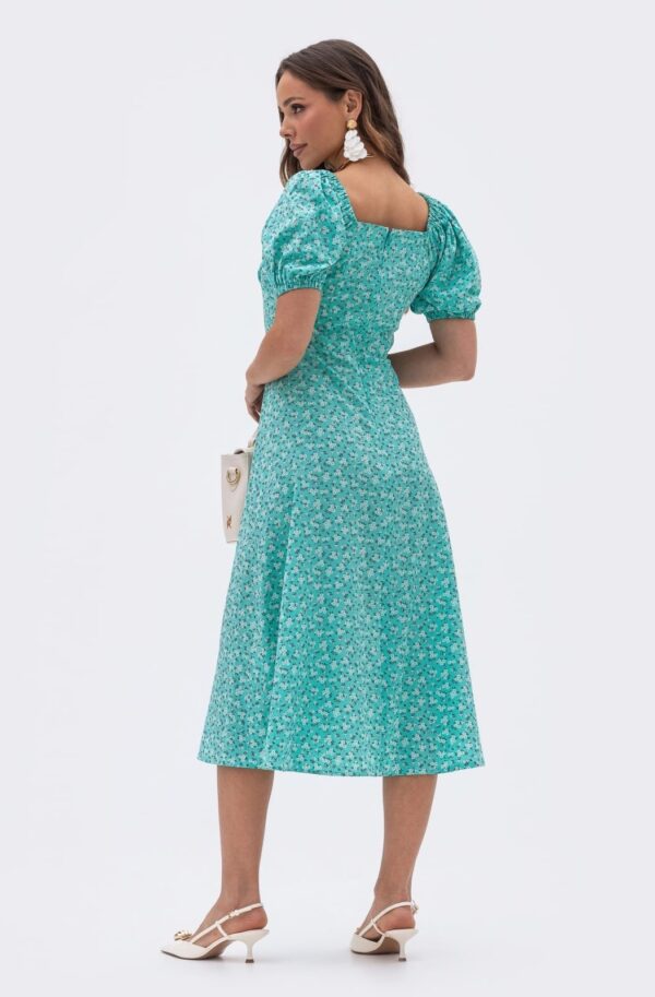 Принтована сукня з куліскою на ліфі бірюзова | 95238