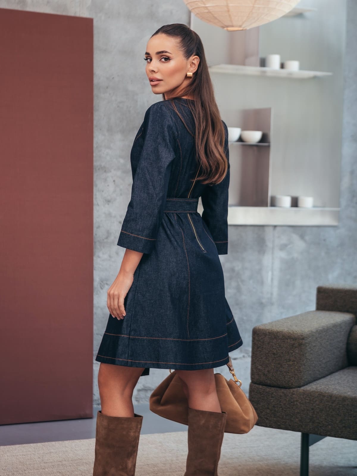 Коротка джинсова сукня темно-синя | 95558