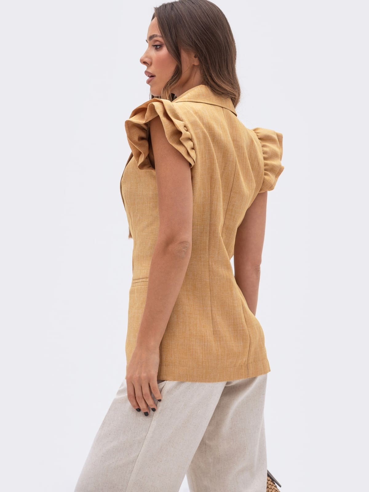 Жилет з габардину з вишивкою бежевий | 94889 Жилет з габардину з вишивкою бежевий | 94889