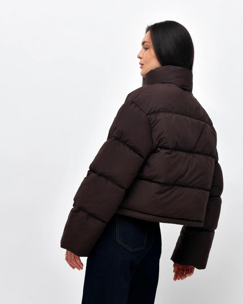 Демісезонна коротка пухова куртка коричнева | 95650 Демісезонна коротка пухова куртка коричнева | 95650
