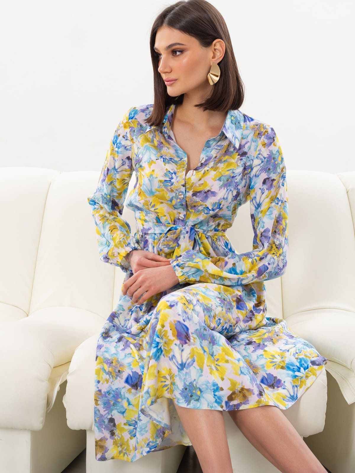 Блакитна сукня кльош з квітковим принтом | 95188 Блакитна сукня кльош з квітковим принтом | 95188