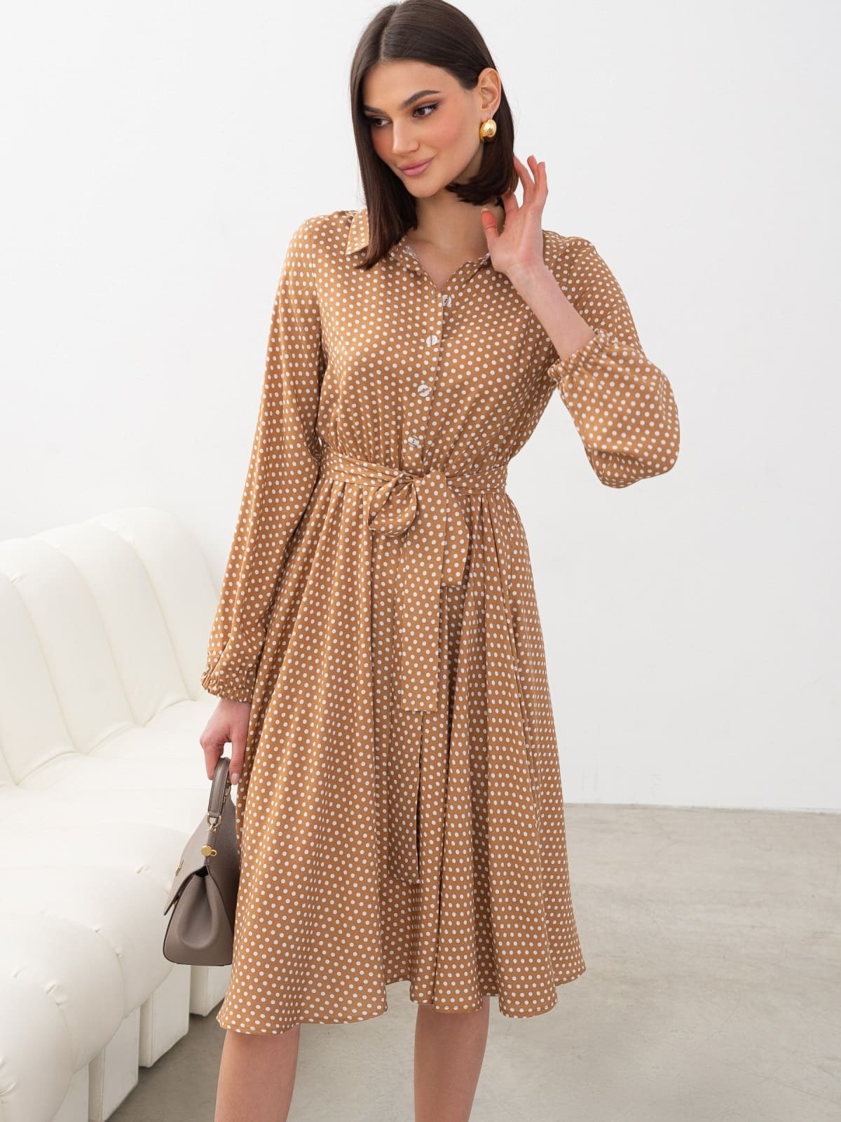 Літня сукня кльош з квітковим принтом бежева | 95210 Літня сукня кльош з квітковим принтом бежева | 95210