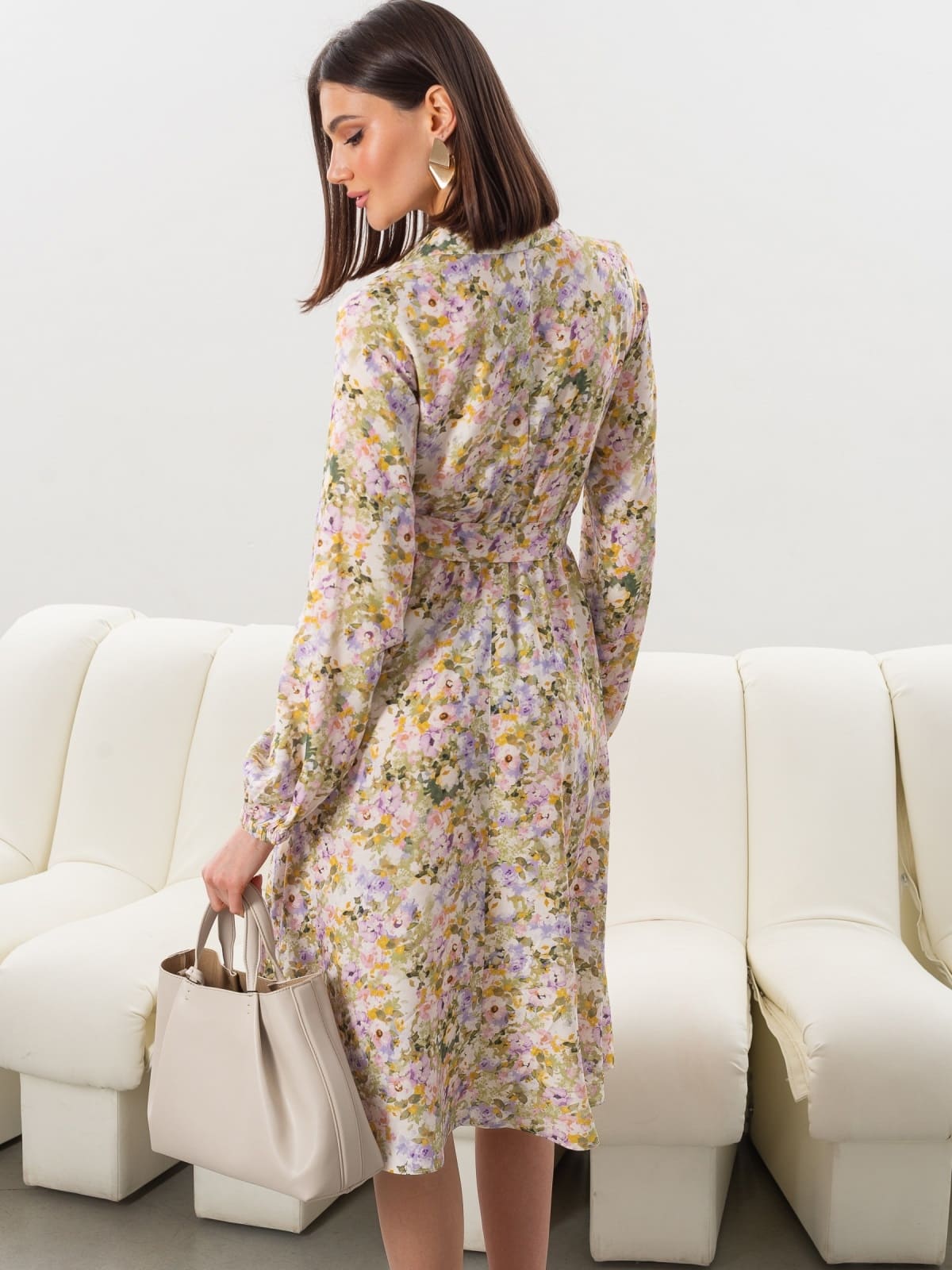 Літня сукня кльош з квітковим принтом хакі | 95201 Літня сукня кльош з квітковим принтом хакі