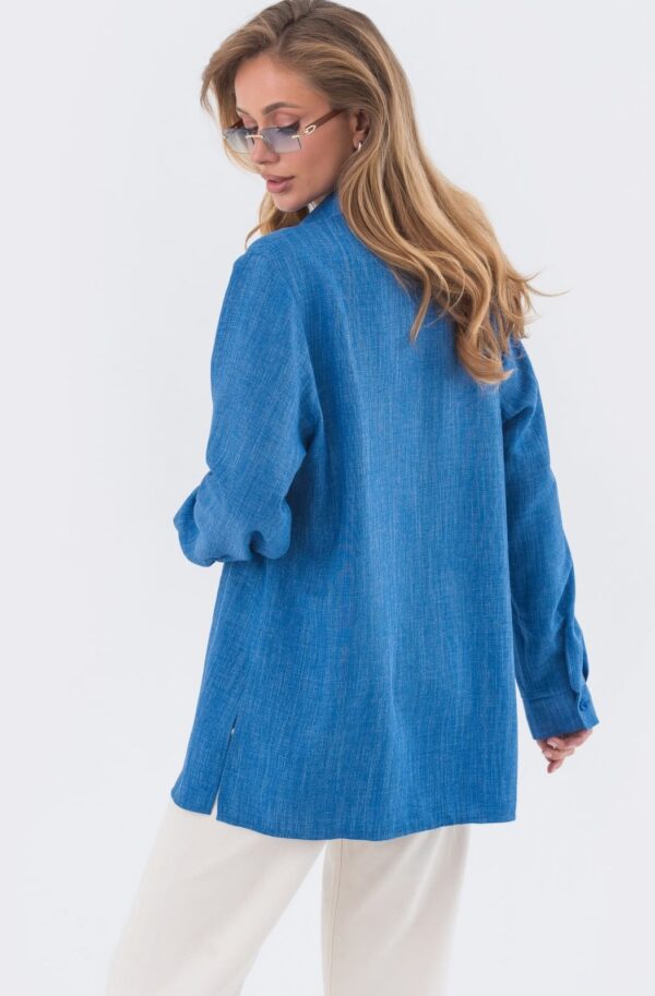 Подовжена сорочка вільного крою синя | 95409