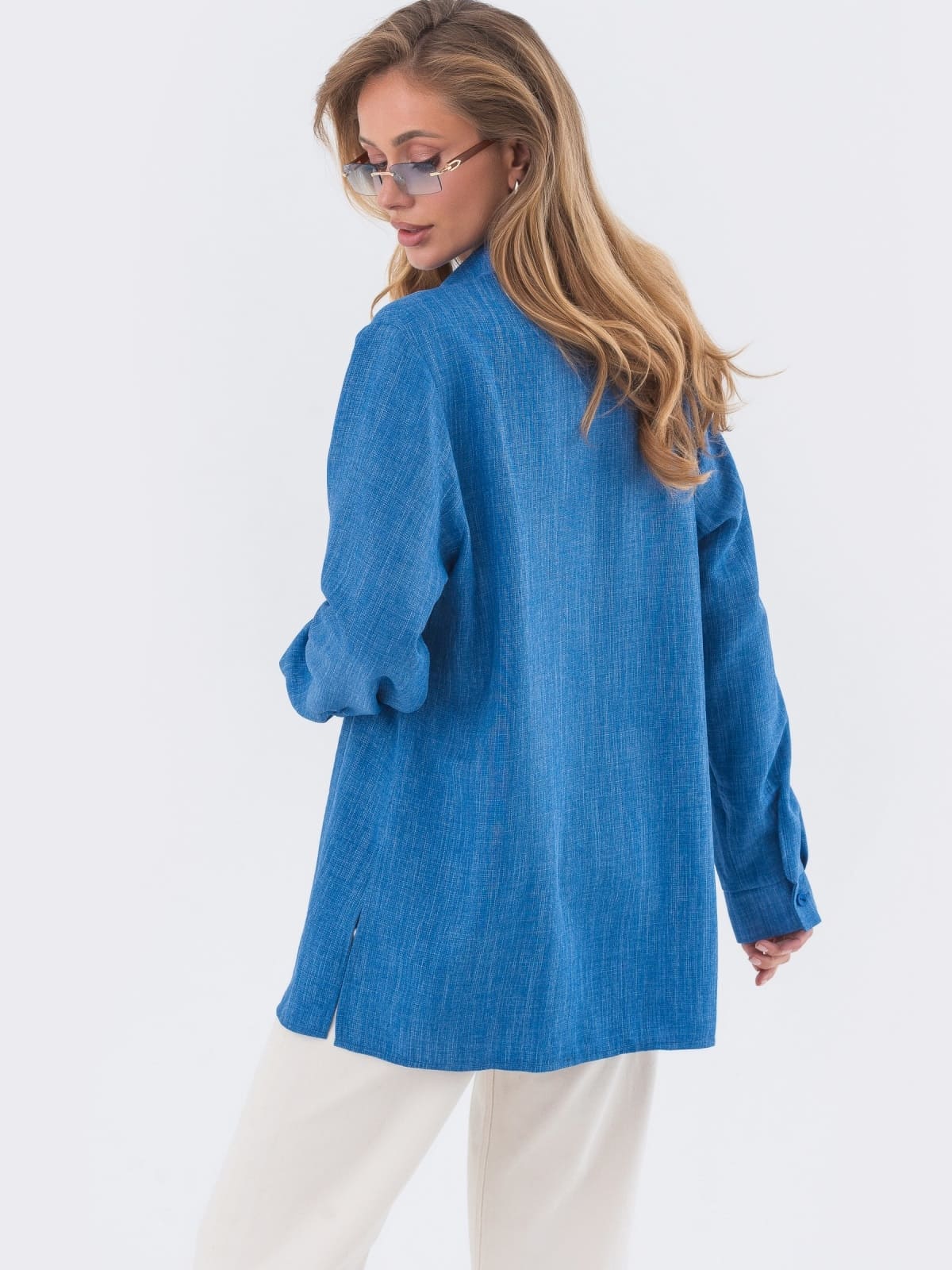 Подовжена сорочка вільного крою синя | 95409 Подовжена сорочка вільного крою синя | 95409