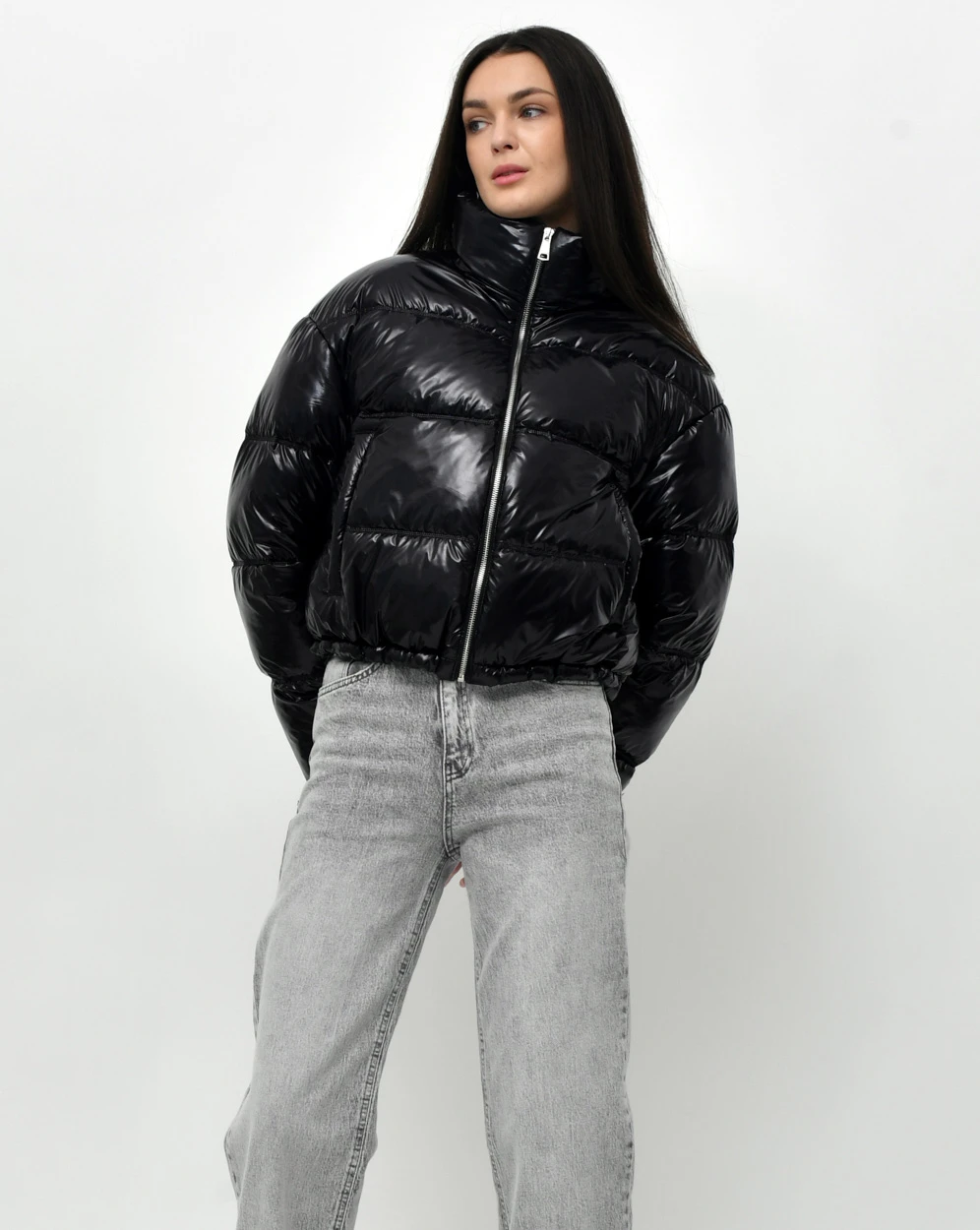 Демісезонна коротка пухова куртка чорна | 95663 Демісезонна коротка пухова куртка чорна | 95663