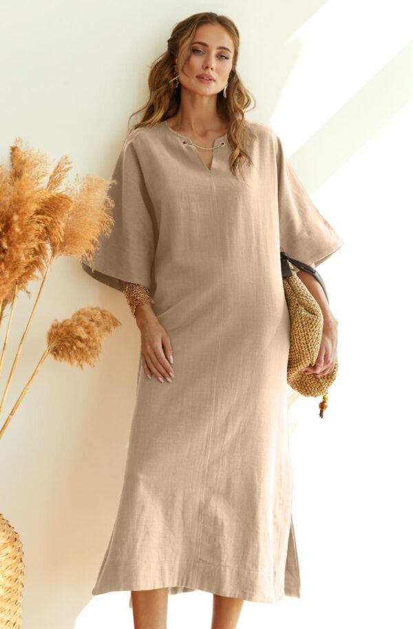 Бавовняна сукня вільного крою бежева | 95517