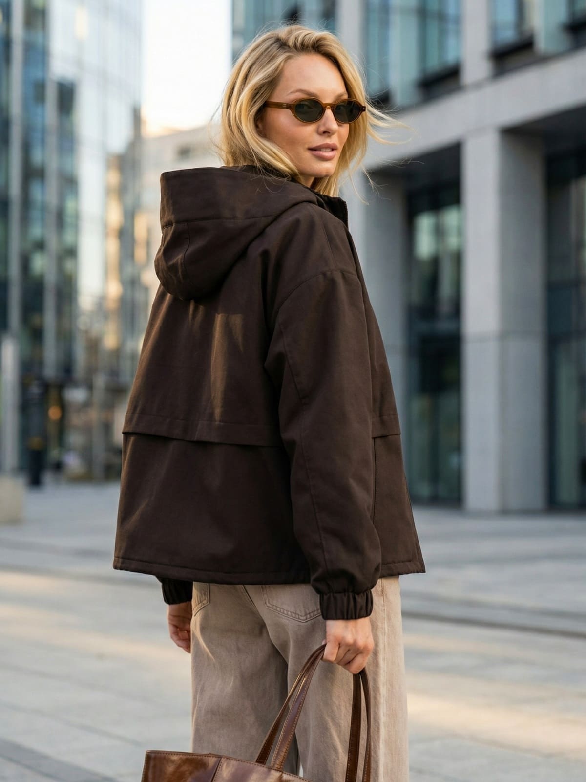 4-902314-1-1772098908-4 Вільна бавовняна демісезонна куртка коричнева | 95609 2