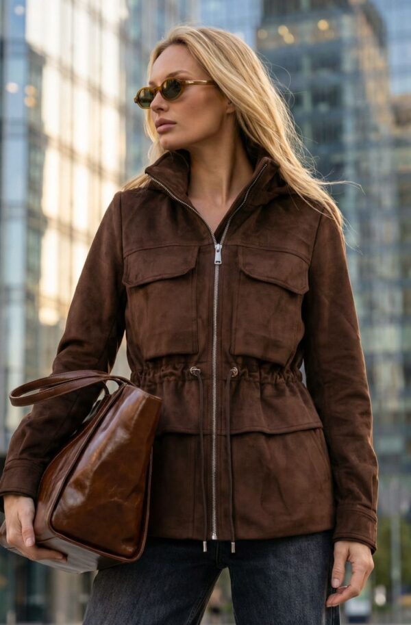 Демісезонна парка з екозамші коричнева | 95108