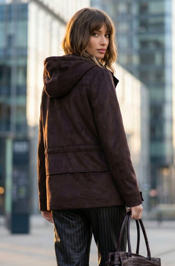 Демісезонна парка з екозамші темно-коричнева | 95122