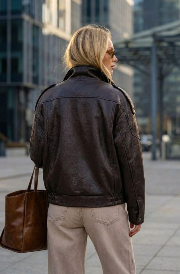 Куртка-авіатор з преміальної екошкіри коричнева | 95068