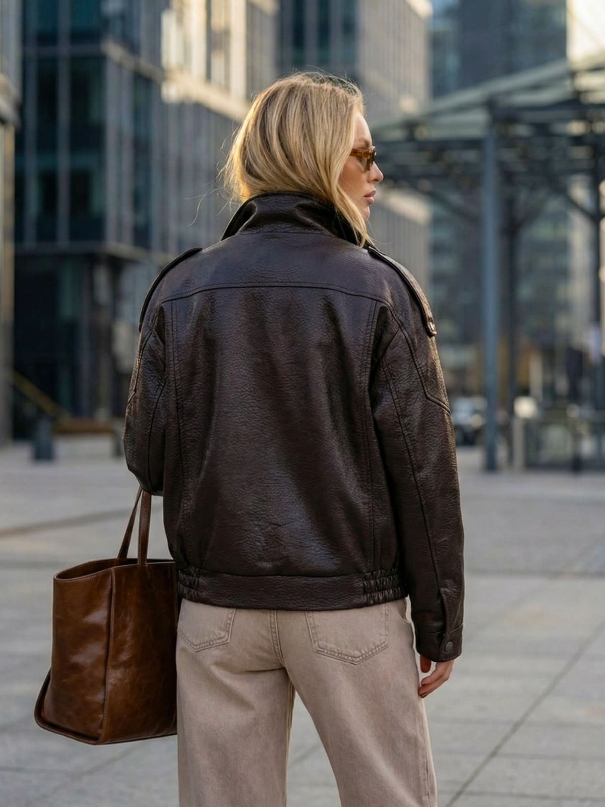 Куртка-авіатор з преміальної екошкіри коричнева | 95068 Куртка-авіатор з преміальної екошкіри коричнева | 95068