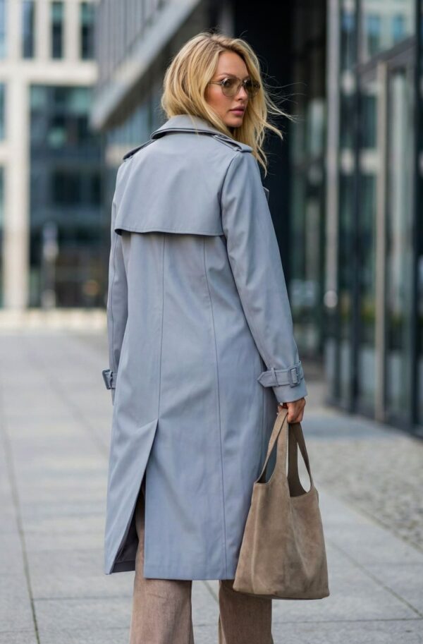 Класичний двобортний тренч блакитний | 95429