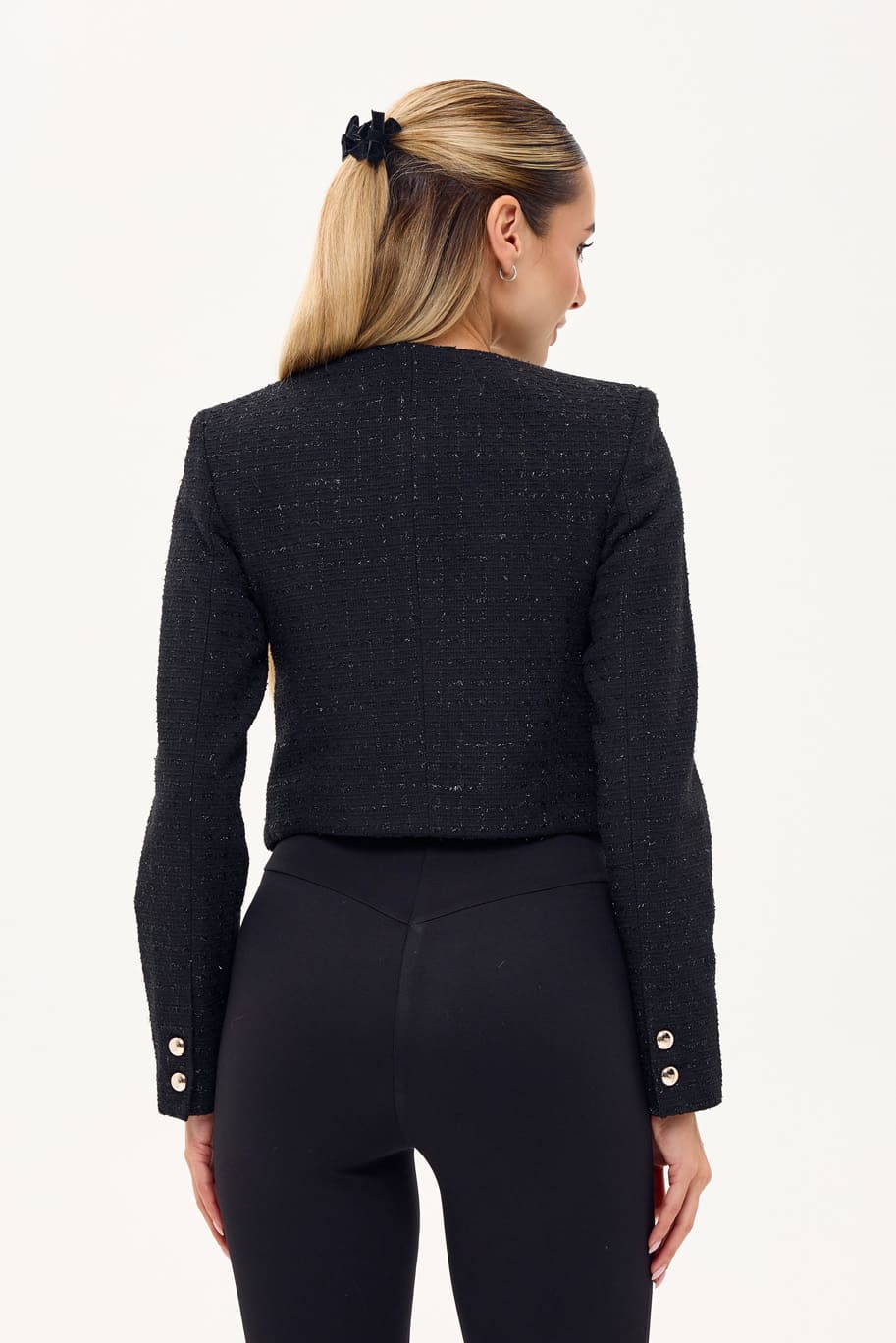 Короткий жакет букле в клітинку чорний | 94838