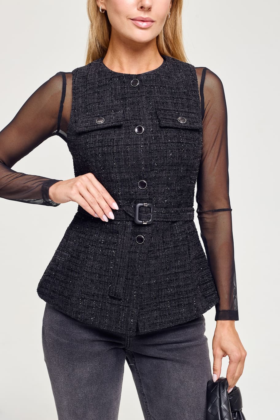 Жилет букле з люрексовою ниткою чорний | 94869 Жилет букле з люрексовою ниткою чорний | 94869