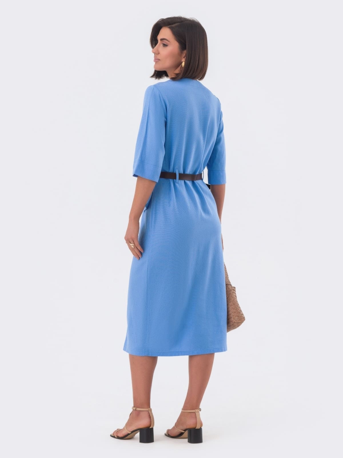 Стильна сукня-сорочка з льону блакитна | 95504 Стильна сукня-сорочка з льону блакитна | 95504