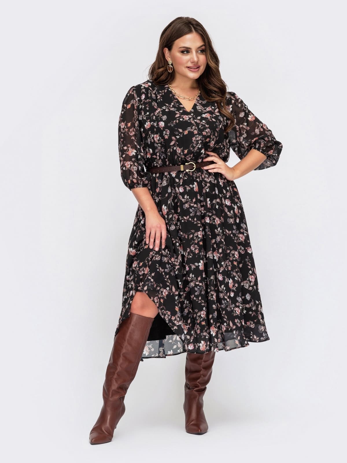 Шифонова сукня кльош Plus Size чорна | 94914 Шифонова сукня кльош Plus Size чорна | 94914