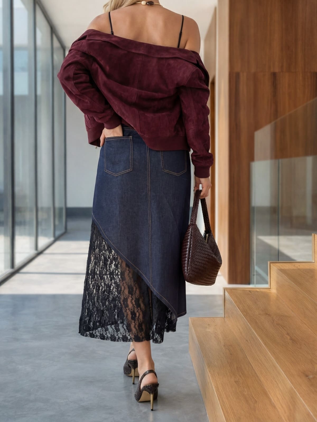Джинсова спідниця з мереживом темно-синя | 95328 Джинсова спідниця з мереживом темно-синя | 95328