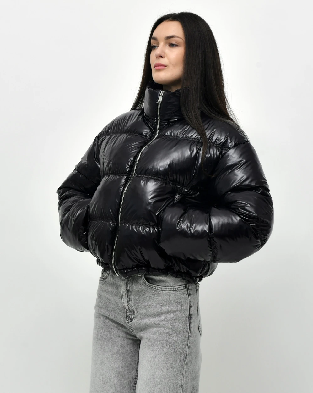 Демісезонна коротка пухова куртка чорна | 95663 Демісезонна коротка пухова куртка чорна | 95663