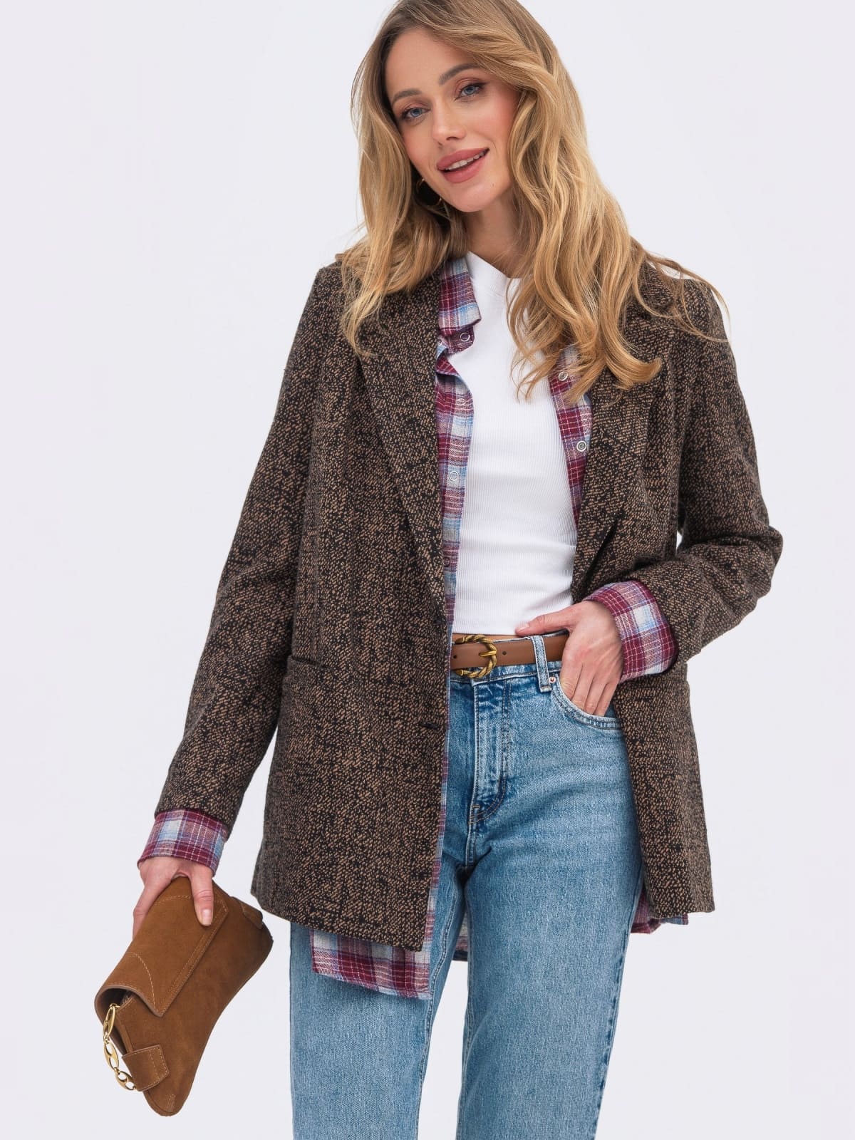 Піджак з додаванням вовни чорно-бежевий | 95133 Піджак з додаванням вовни чорно-бежевий | 95133