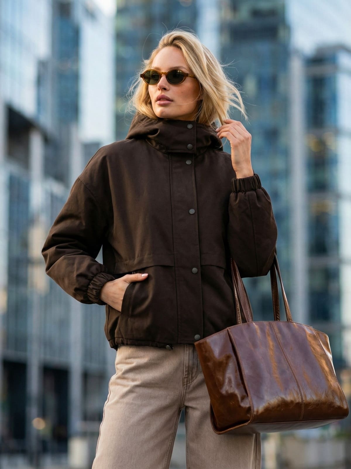 5-902314-1-1772098908-5 Вільна бавовняна демісезонна куртка коричнева | 95609 1