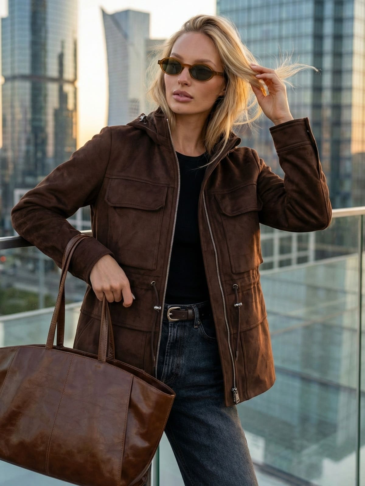 Демісезонна парка з екозамші коричнева | 95108 Демісезонна парка з екозамші коричнева | 95108