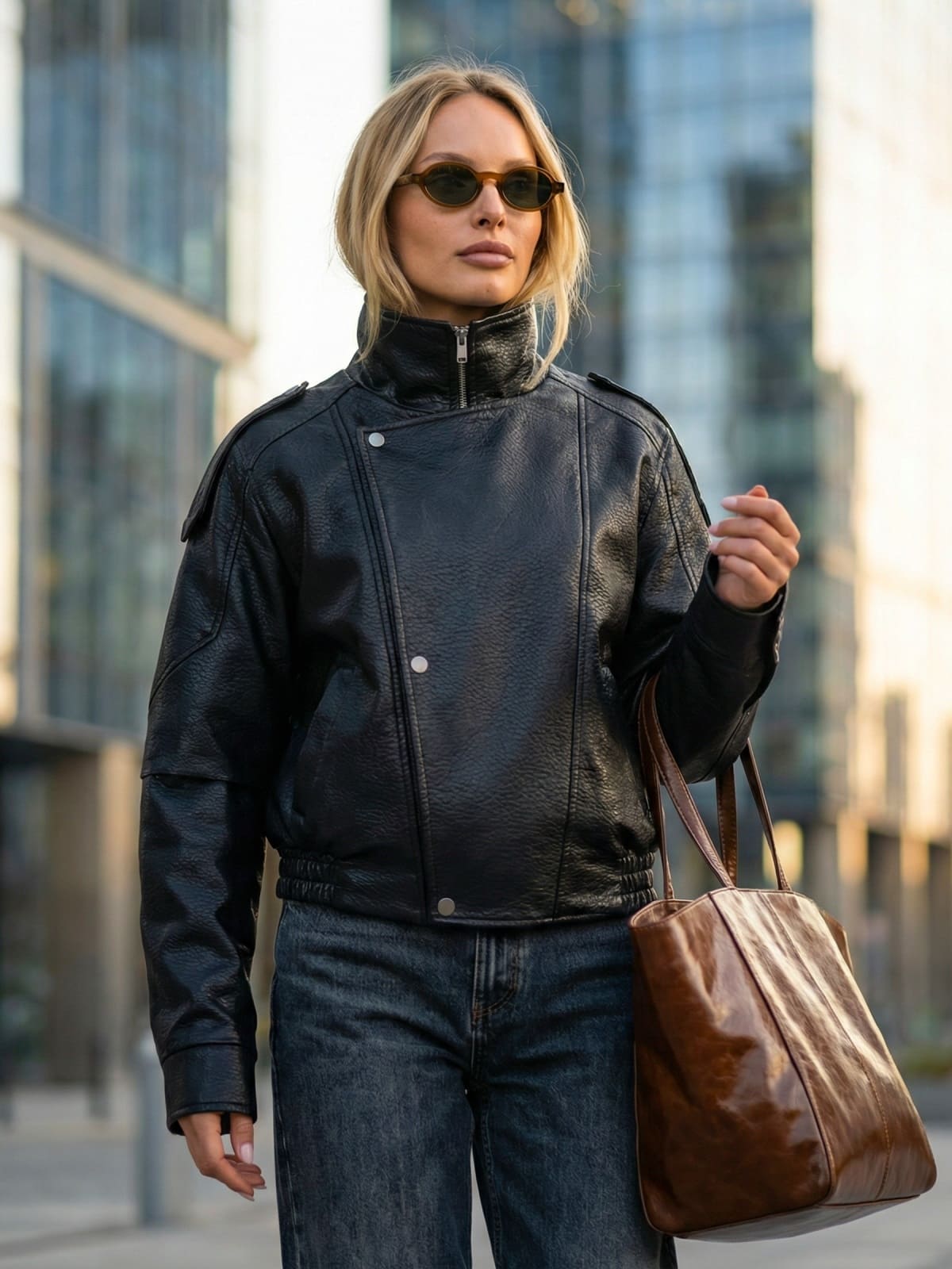 Куртка-авіатор з преміальної екошкіри чорна | 95446 Куртка-авіатор з преміальної екошкіри чорна | 95446